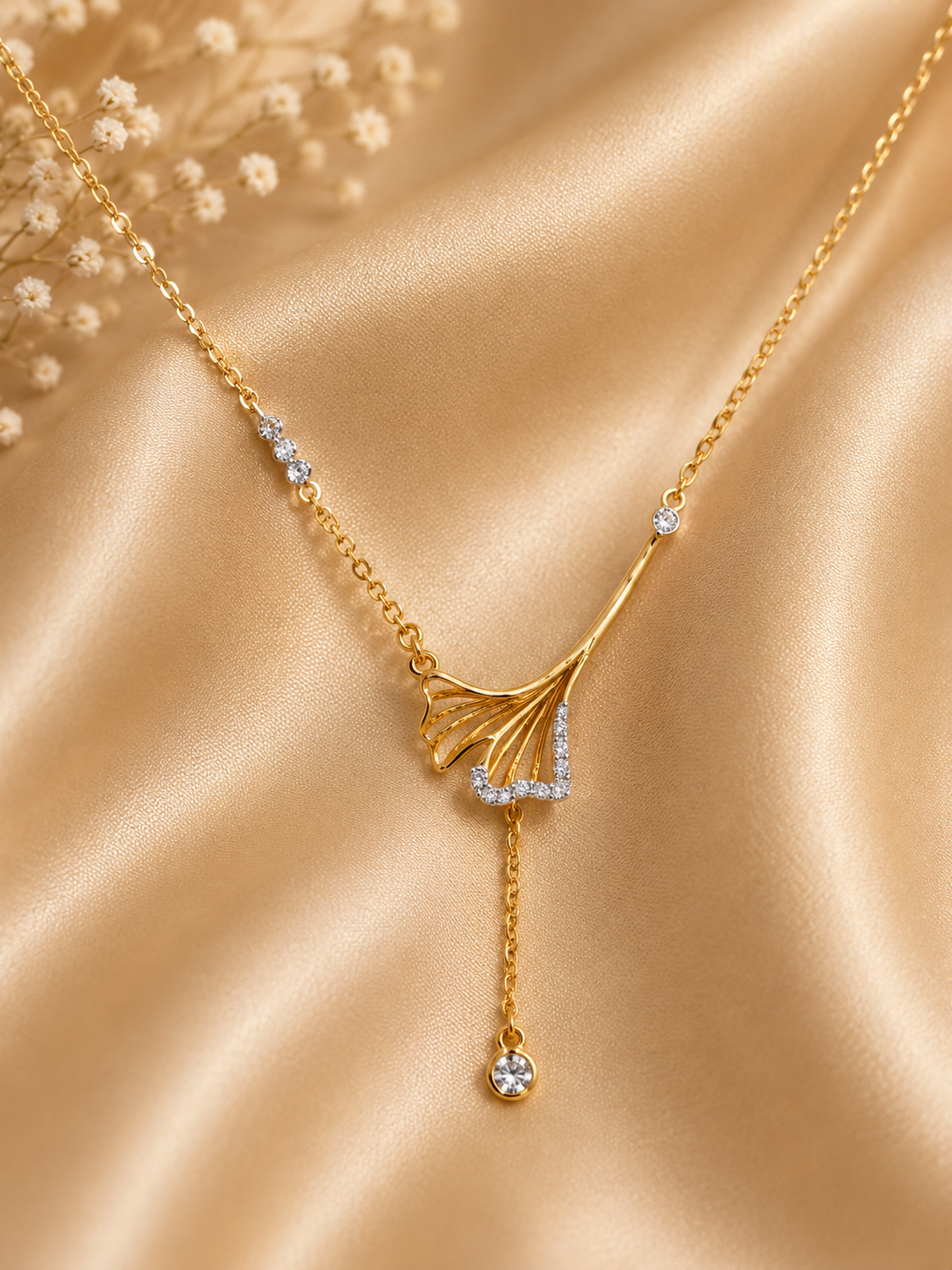 Golden Ginkgo Sculptural Necklace